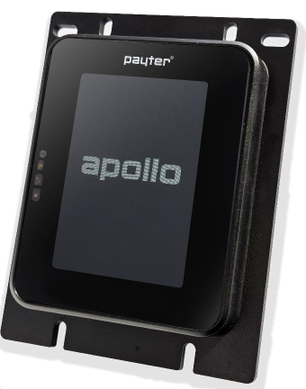 Apollo X payment terminal — three-quarter view with integrated deep frame
